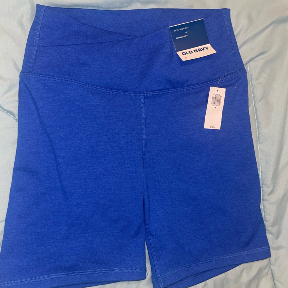 Old Navy CloudComfy High-Rise Cross Waist Bike Shorts Royal Blue- Small
